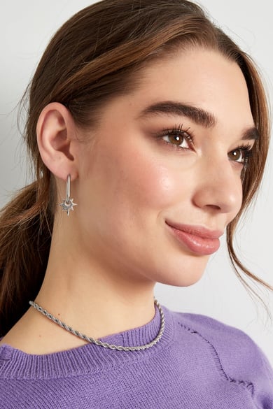 Elongated earrings with star - Silver Color color h5 Picture2