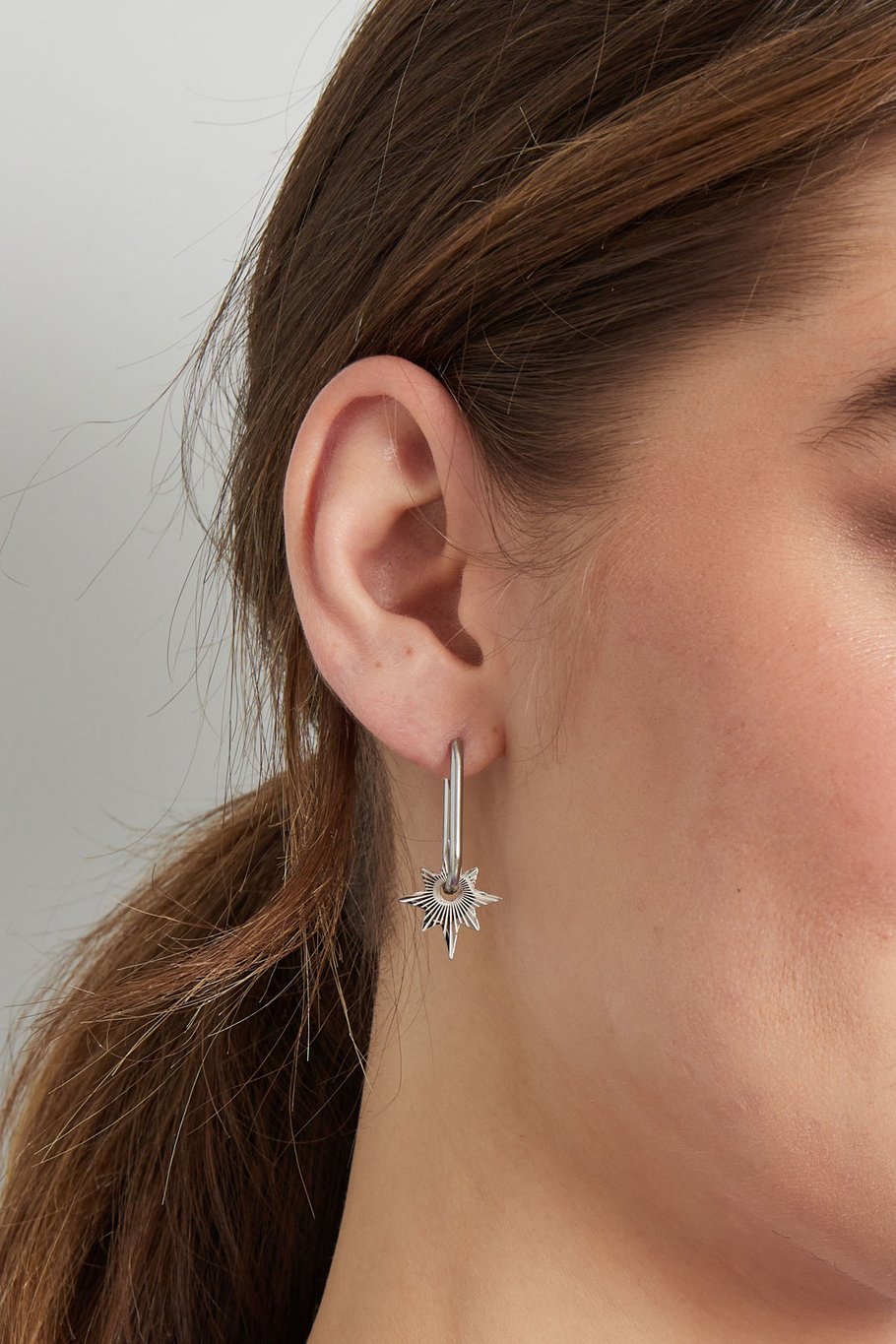 Elongated earrings with star - Silver Color color Picture3