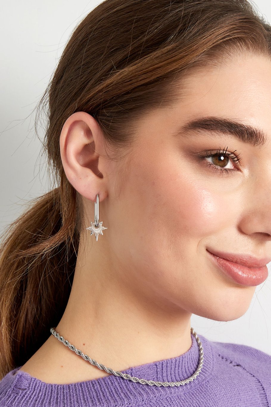 Elongated earrings with star - Silver Color color Picture4