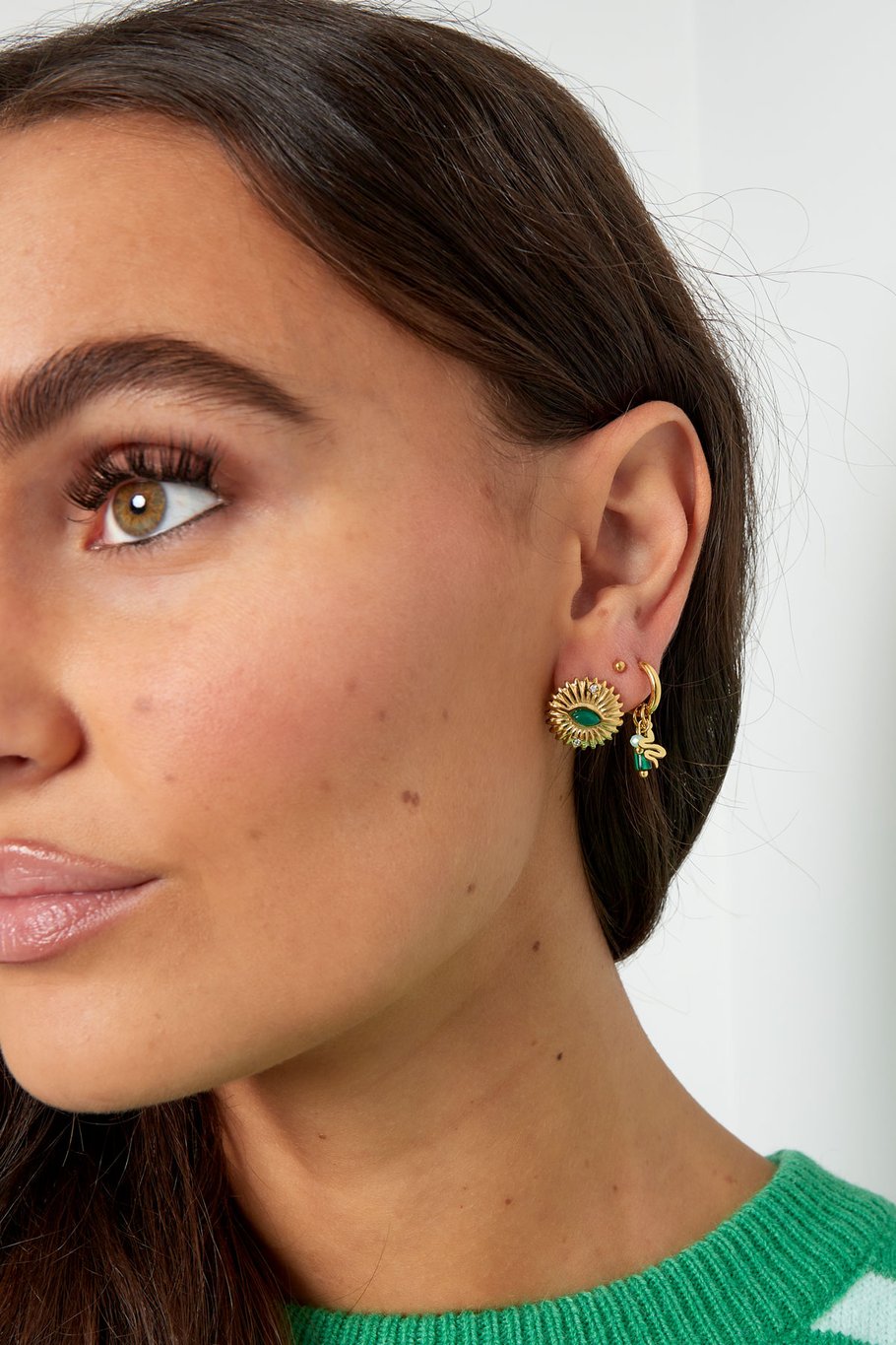 Stud earrings colorful leaf - Gold color/bright green h5Picture2