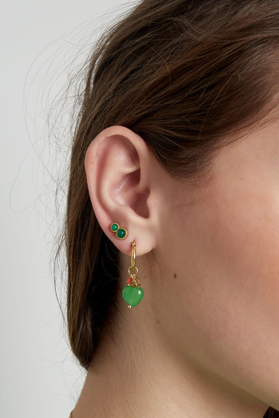 basic double natural stone stud earrings - green  Picture3