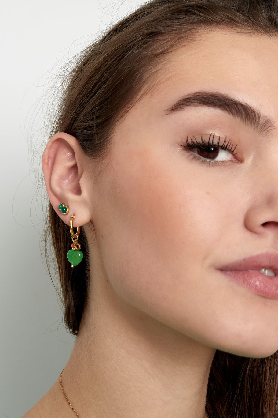 basic double natural stone stud earrings - green  Picture4