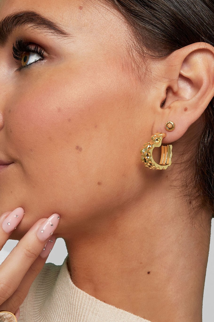 basic natural stone stud earrings - green  Picture2