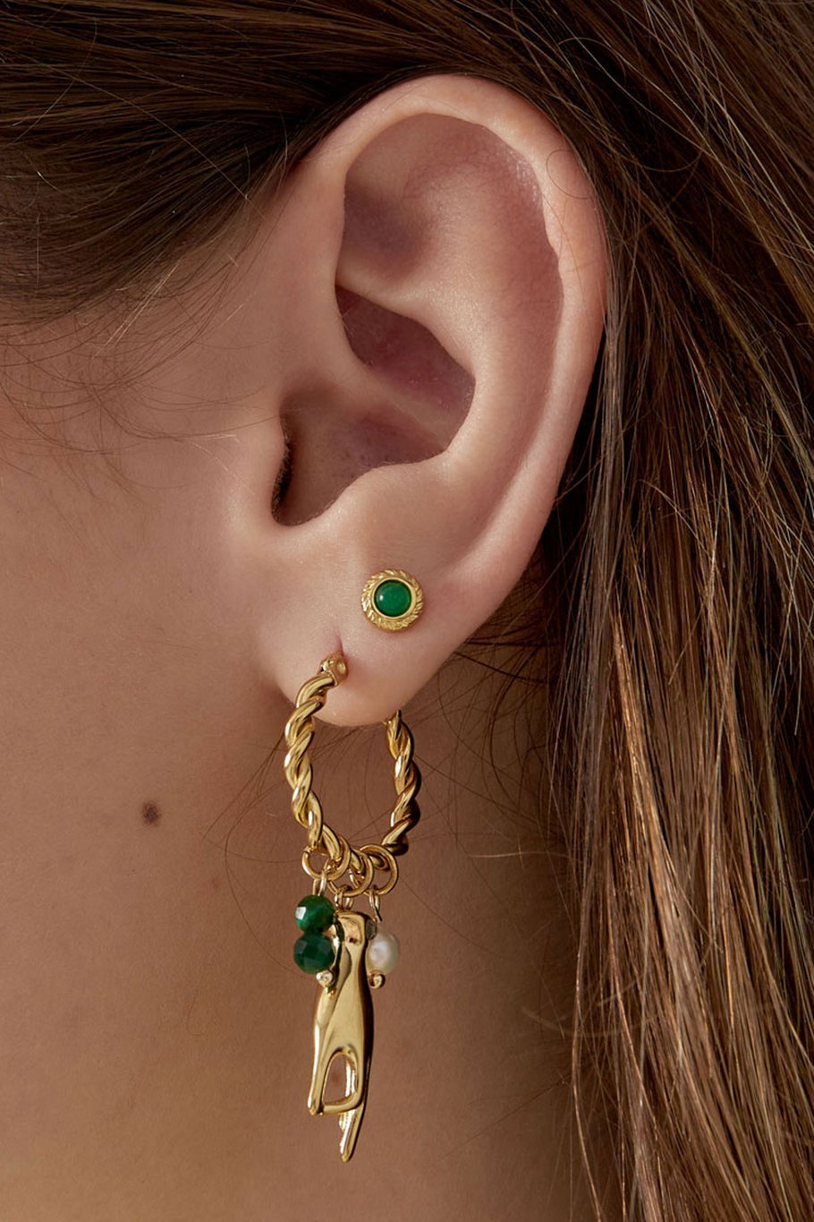 basic natural stone stud earrings - green  Picture3