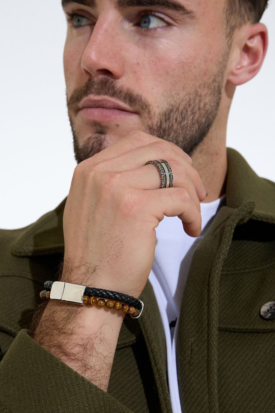 Herrenarmband mit doppeltem Zopf und Perlen – grau Bild7