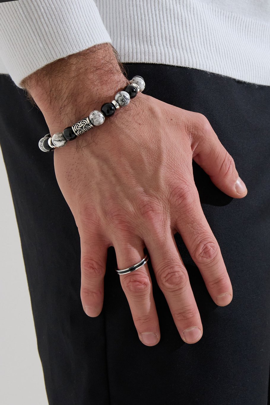 Men's bracelet beaded silver color details - gray Picture5