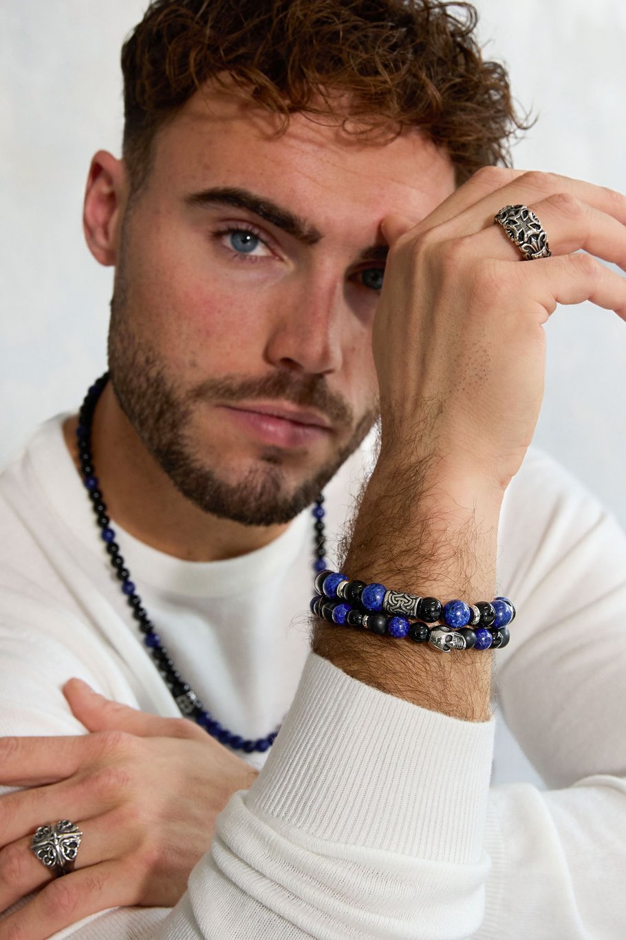 Men's bracelet beaded silver color details - gray Picture6