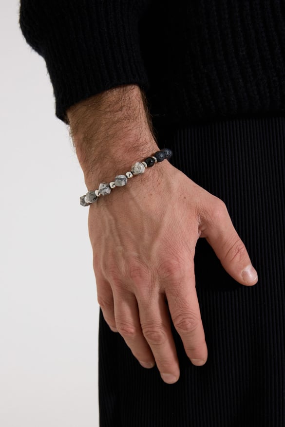 Herrenarmband Perlen schwarz/Farbe - grau