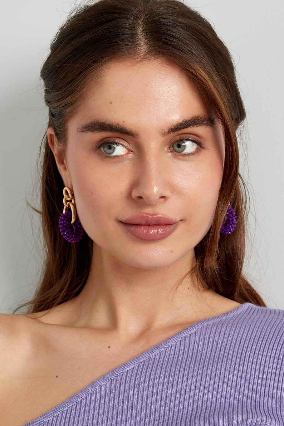 Doppelter Ohrring mit Perlen – Fuchsia Bild2