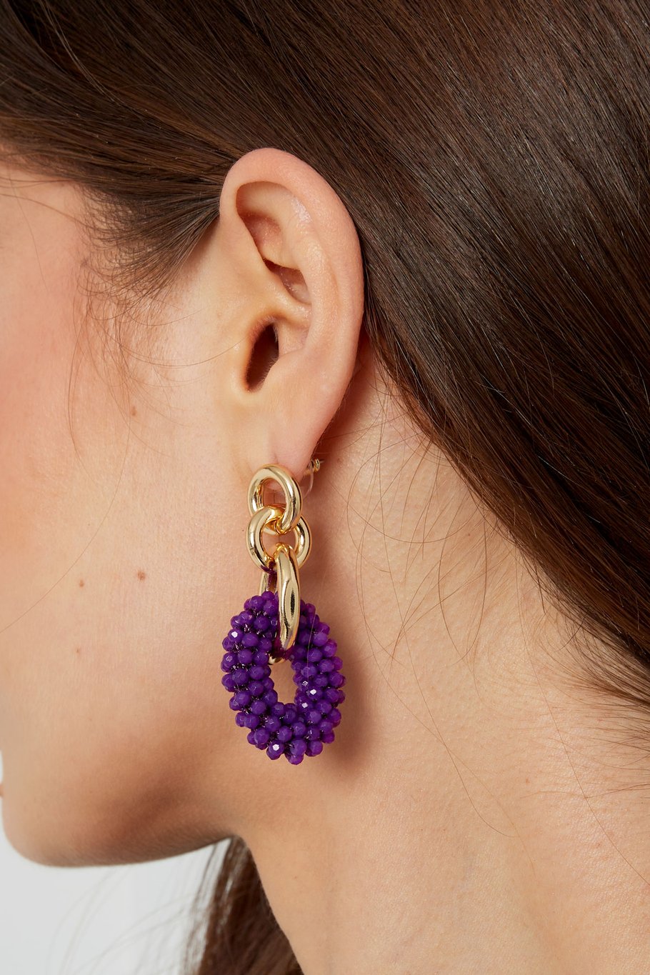 Doppelter Ohrring mit Perlen – Fuchsia Bild3