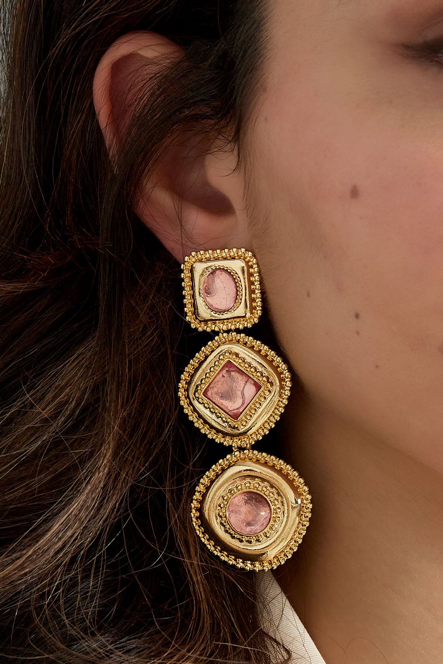 Geometric earrings with stones - pink Picture4