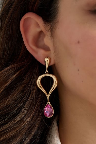 Klassischer Ohrring mit farbigem Anhänger – Rosa,  h5 Bild3
