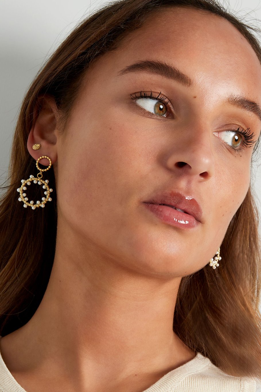 Earrings round pearl party - Silver Color color Picture2