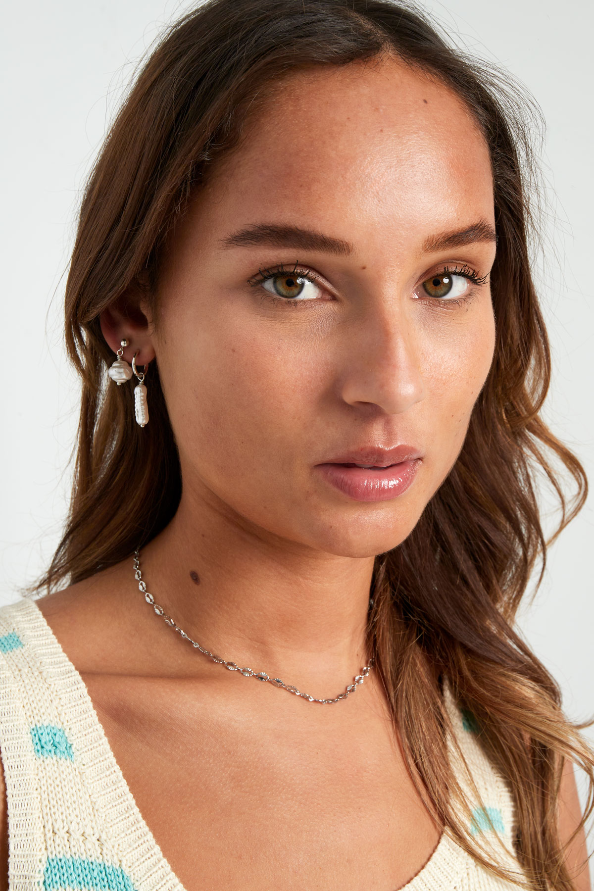 Earrings elongated pearl - Silver Color color