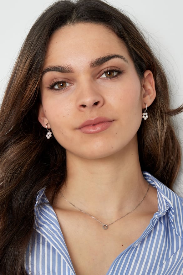 Earring with pearl flower pendant - Silver Color color 2