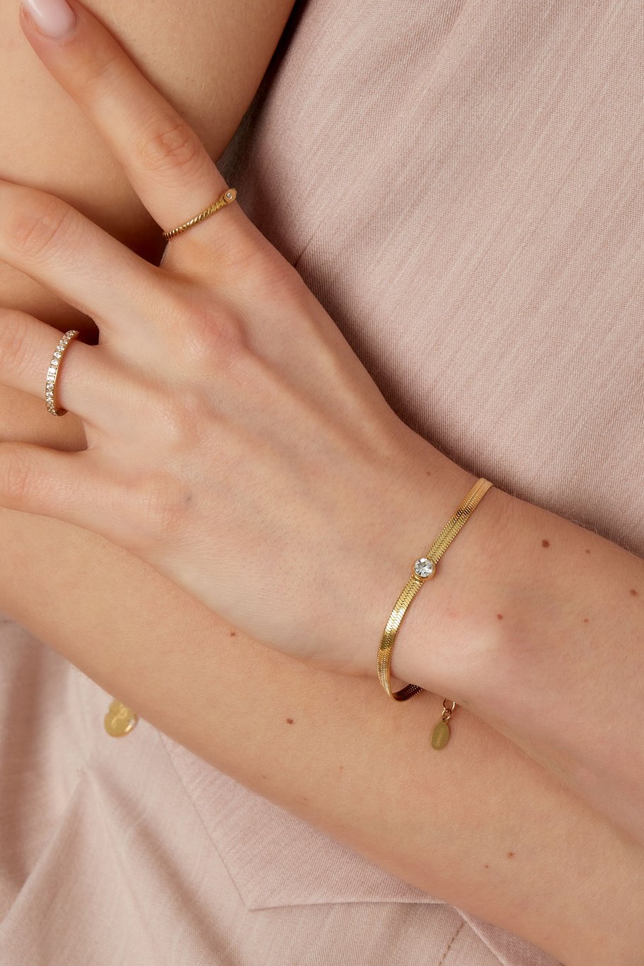 Gliederarmband mit Diamant – Goldfarbe - Goldfarbefarbe Bild2