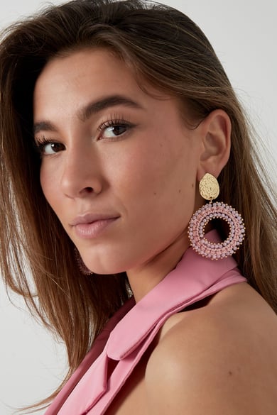 Statement ibiza vibe oorbellen - bleekroze h5 Afbeelding2