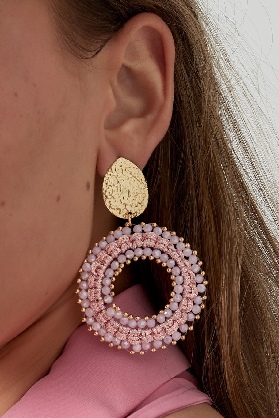 Statement ibiza vibe oorbellen - bleekroze Afbeelding3