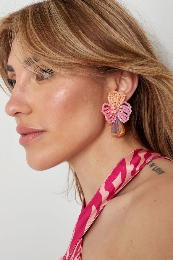 Orecchini a fiore con perla - blu  2
