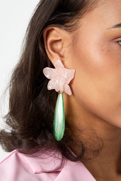 Orecchino giglio con goccia verde - rosa  h5 Immagine3