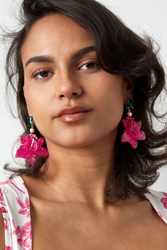 Floral pearl party earrings - orange/pink  2