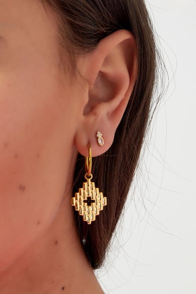 Ohrringe mit strukturierten Anhängern – Goldfarbe  - Goldfarbefarbe h5 Bild3