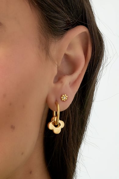 Einfache Ohrringe mit Kleeblatt-Anhänger – Goldfarbe - Goldfarbefarbe h5 Bild3