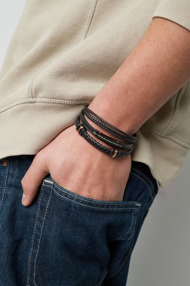 Men's bracelet braided with Gold color/black rings - black h5 Picture2
