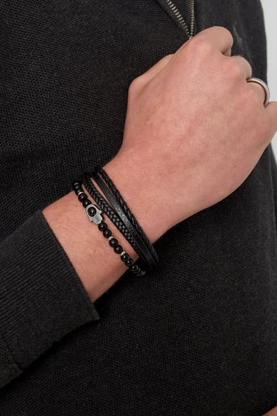 double men's bracelet with hand charm - black  h5 Picture3
