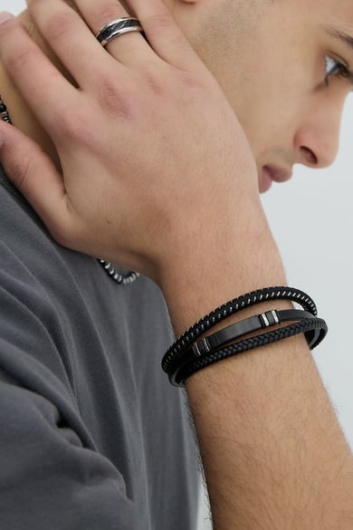Lässiges doppelt geflochtenes Herrenarmband - schwarz/silber h5 Bild4