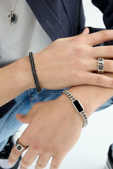 Cooles lässiges Herrenarmband - schwarz/silber h5 Bild3