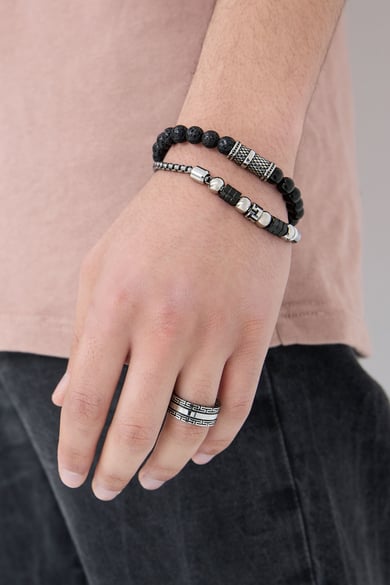 Cooles Herrenarmband mit Perlen - schwarz/grau  h5 Bild2