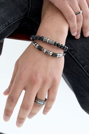 Cool men's bracelet with beads - black/Silver color  h5 Picture3