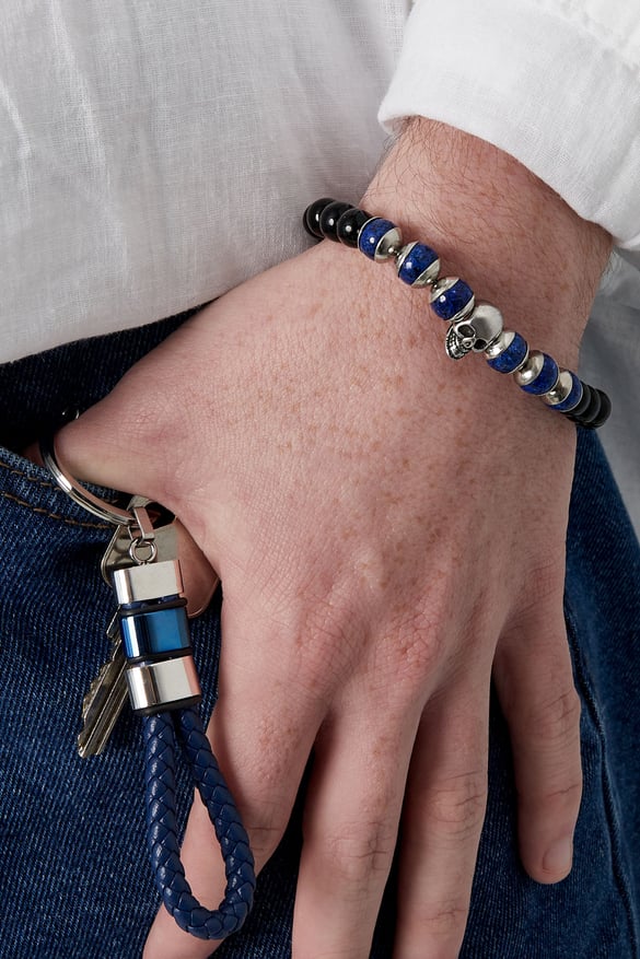 Bracelet with beads and skull - black  2