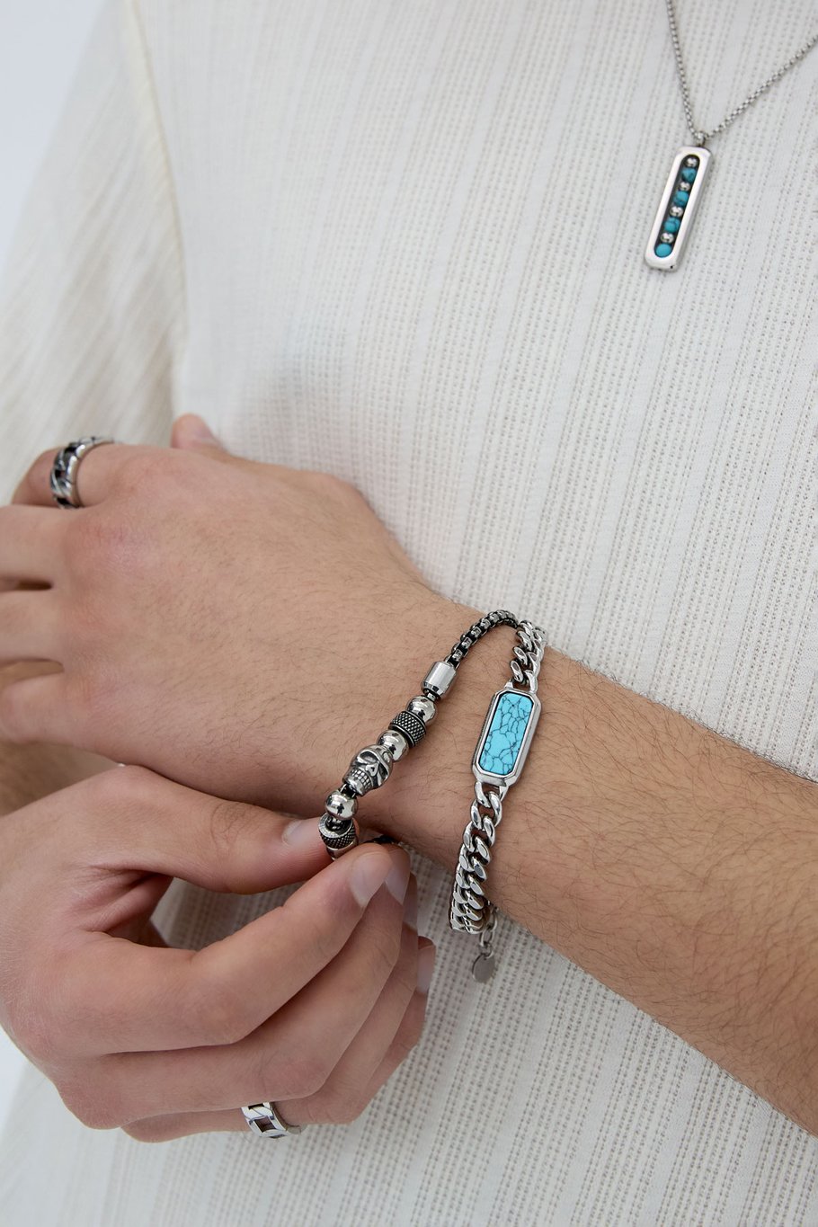 Link bracelet with stone - Silver Color color Picture3