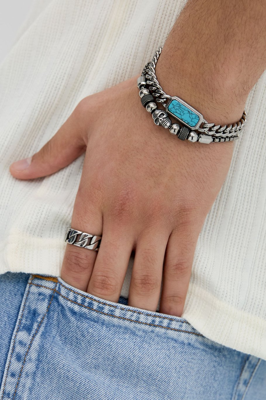 Men's bracelet with skull charms - Silver Color color Picture2