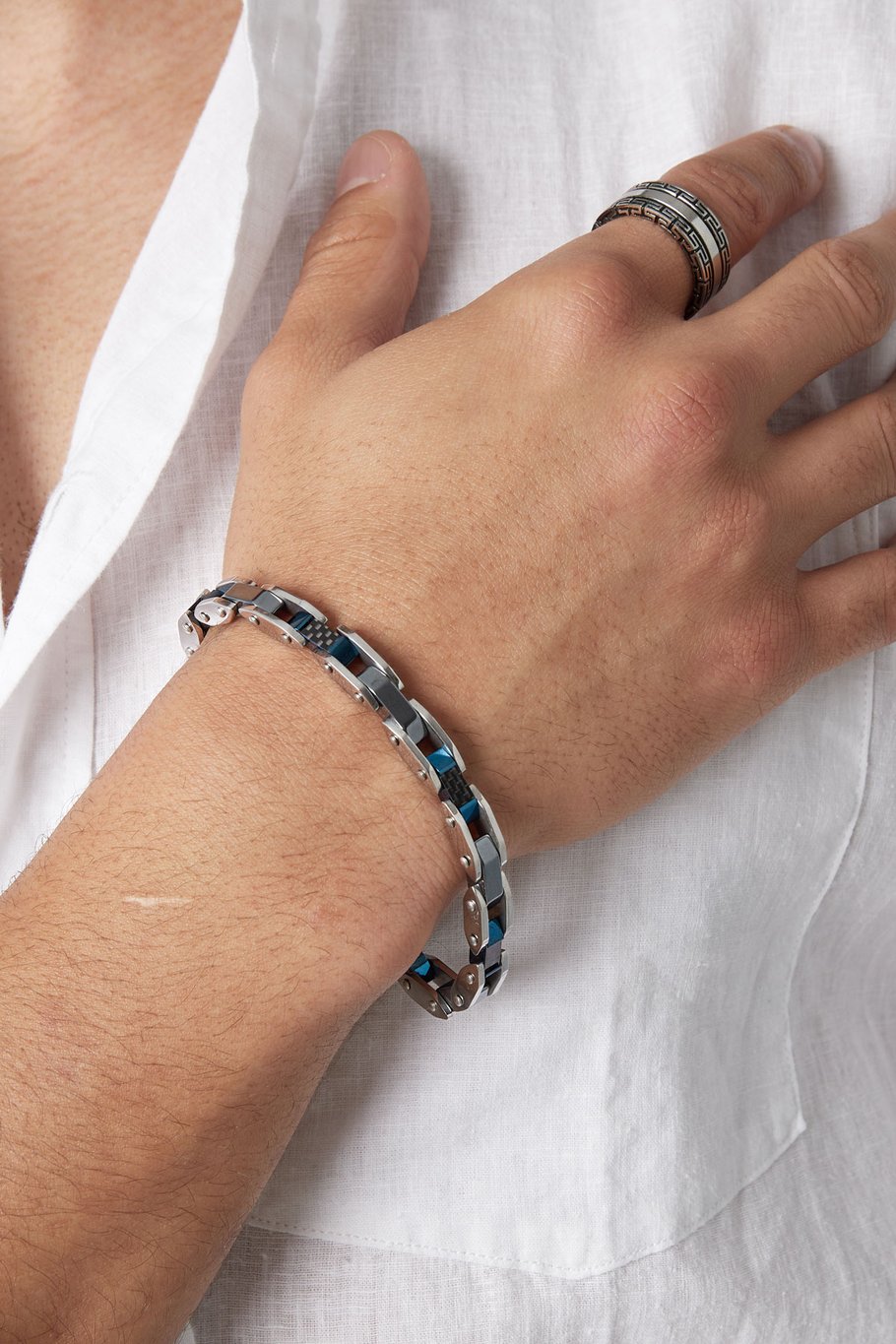Herrenarmband Evo Strap Silber Blau Bild3
