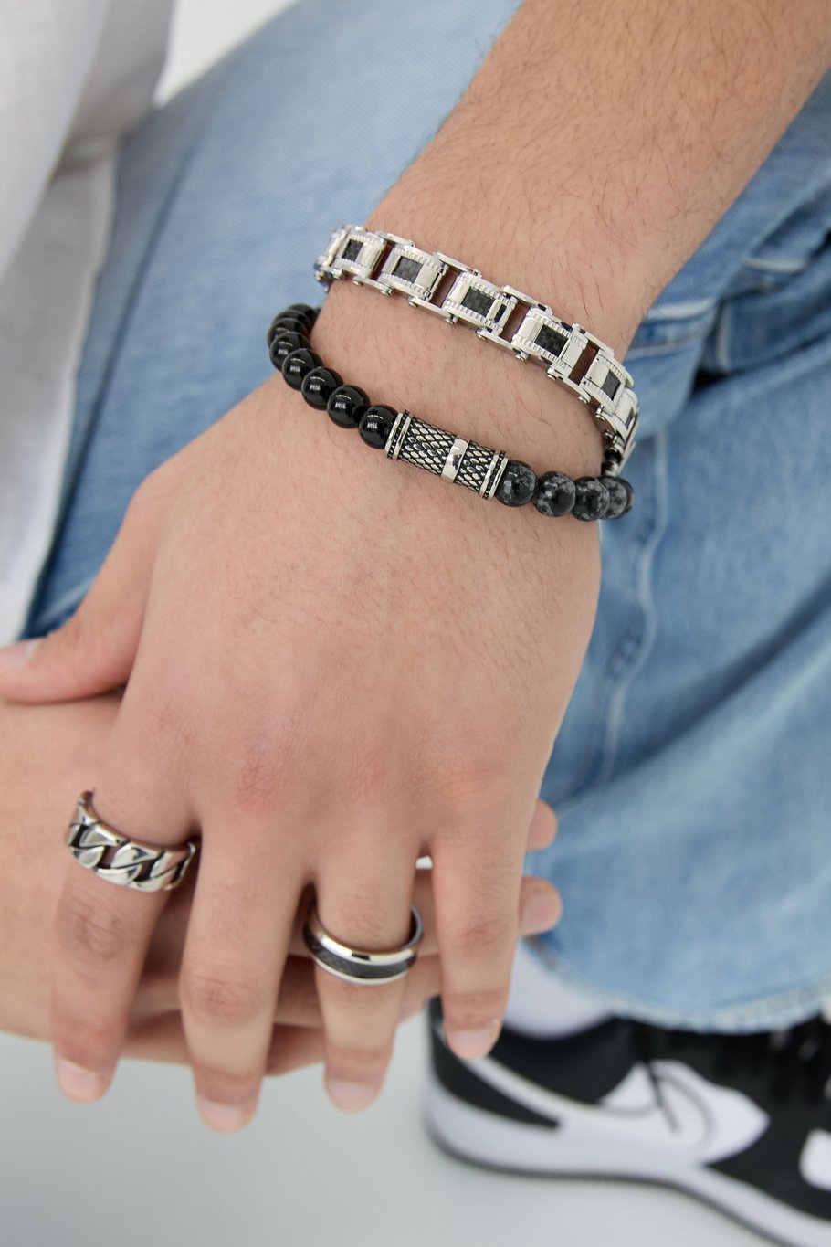Lässiges Herrenarmband - Schwarz/Silber  Bild2