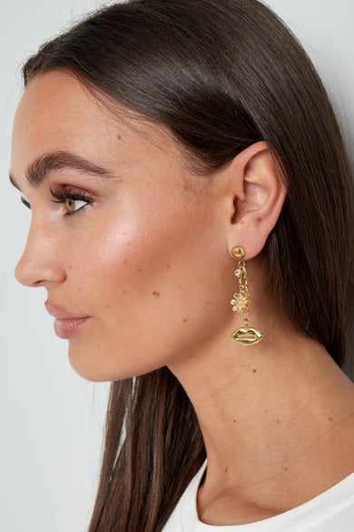 Orecchini pendenti con labbra floreali - Colore oro h5 Immagine2