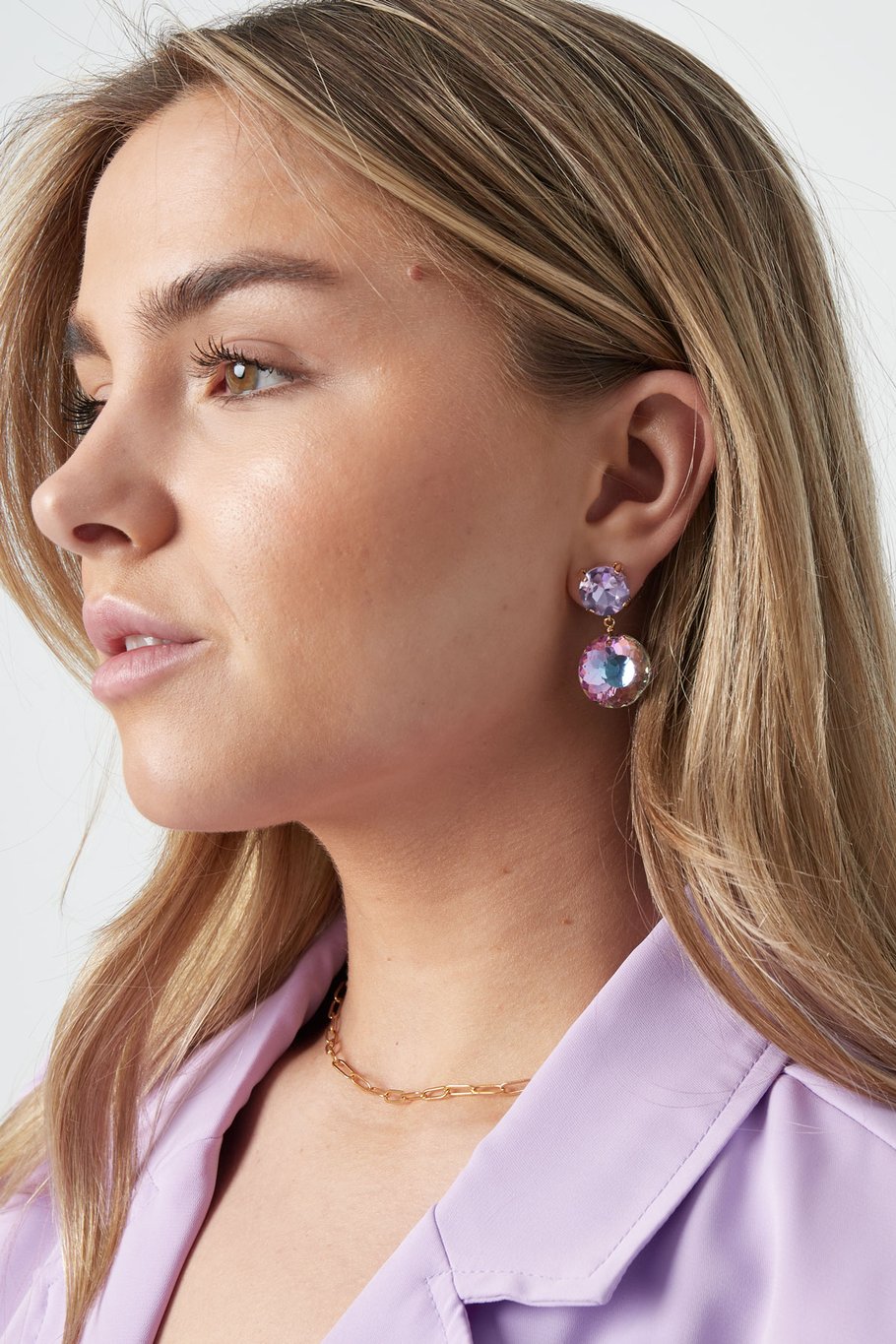 Pendientes dobles de diamantes - Color dorado blanco  Imagen4