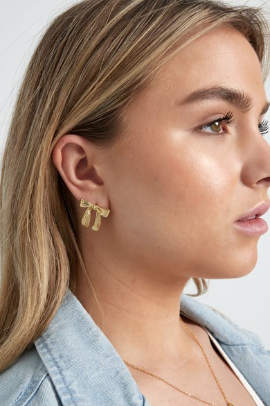 Earrings lovely bow - Gold color h5 Picture2