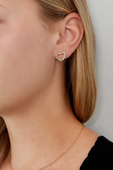 Diamant-Herz-Ohrstecker - Goldfarbe  h5 Bild2