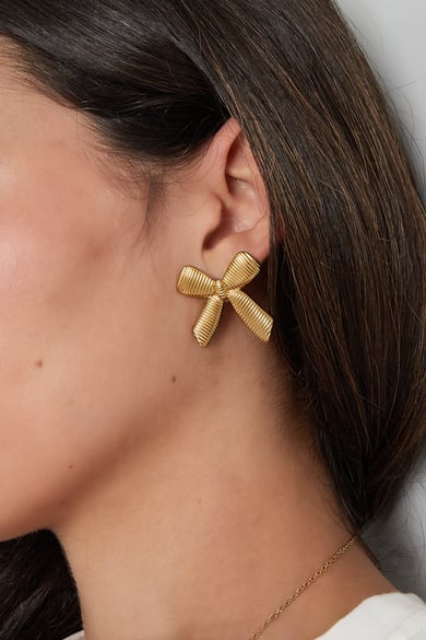 Schlichte Ohrstecker mit Schleife - Goldfarbe  h5 Bild2