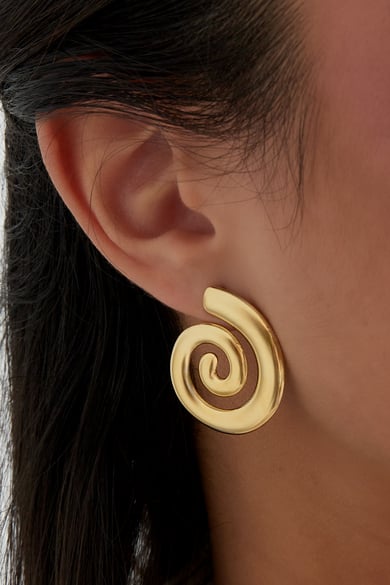 Pendientes pequeña ola en forma de remolino - Color dorado h5 Imagen3