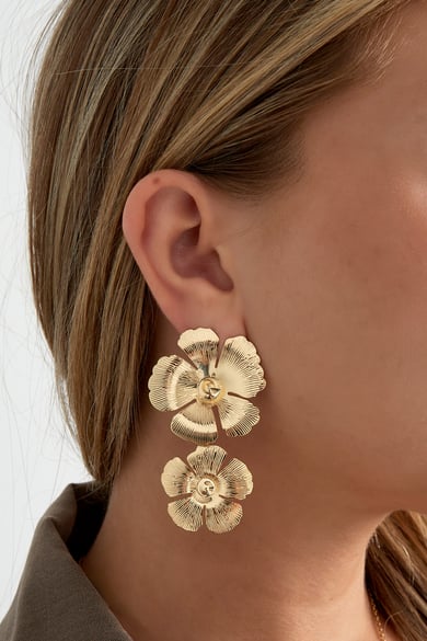 Ohrringe „Twin Flower“ – Goldfarbe - Goldfarbefarbe h5 Bild2