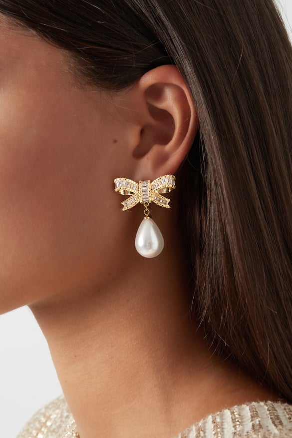 classic bow &amp; pearl earrings 2
