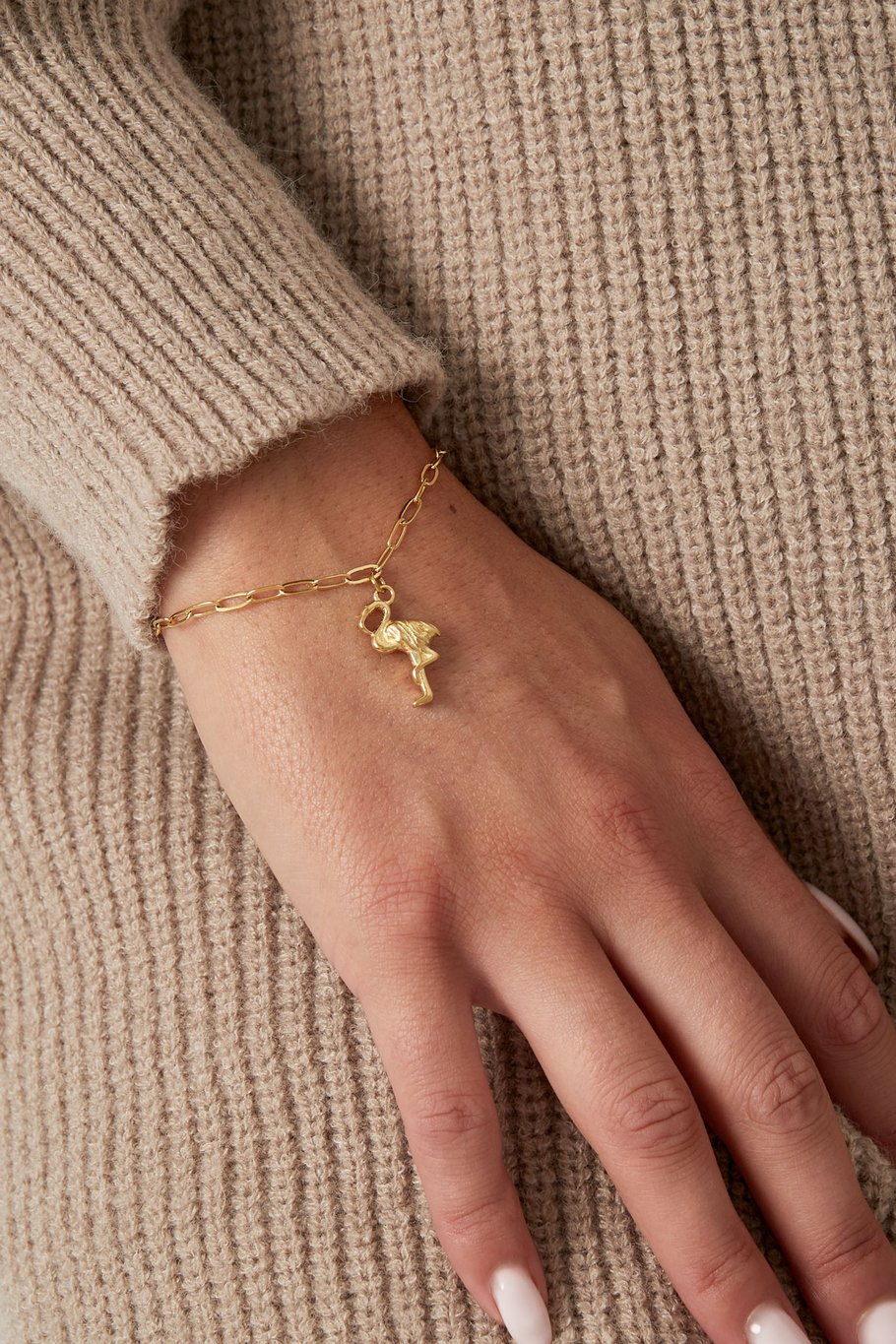 Flamingo-Kettenarmband – Goldfarbe - Goldfarbefarbe Bild3