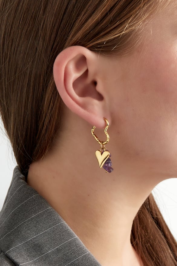 Orecchini cuore e pietra - viola 2