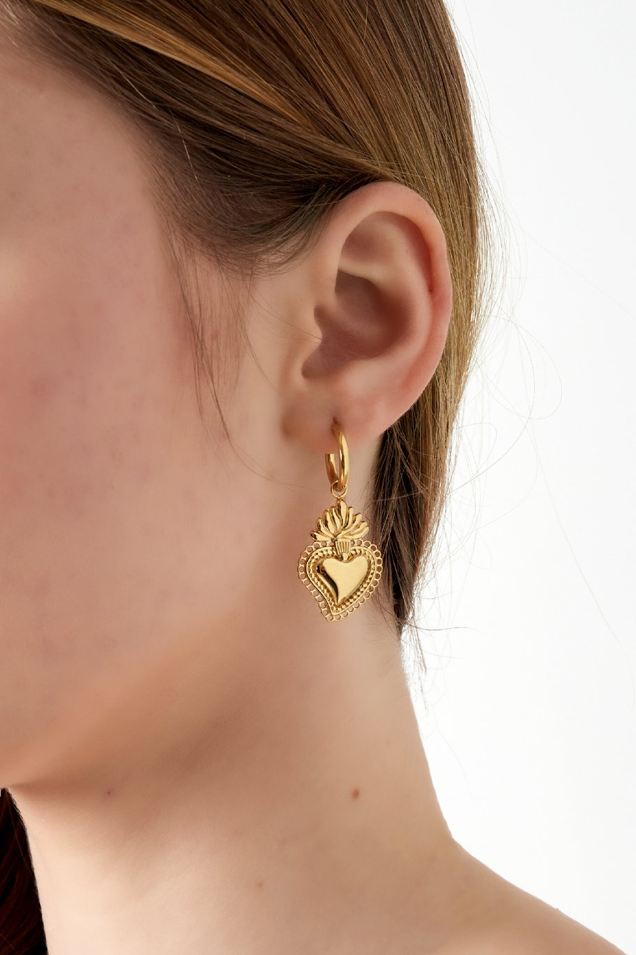 Pendientes corazón llameante - Color dorado Imagen2
