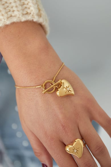 bracciale lucchetto con ciondolo a cuore grande - colore oro h5 Immagine3